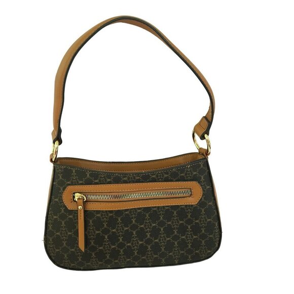 Nanette Lepore Logo Baguette Shoulder Bag Chocolate/Vachetta Vegan Leather - Picture 2 of 8